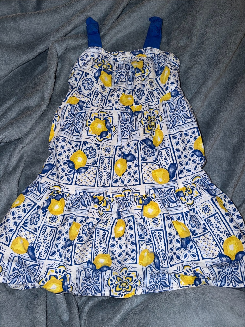 Girls Blue & Yellow Lemon Print Sundress - Cute Summer Dress